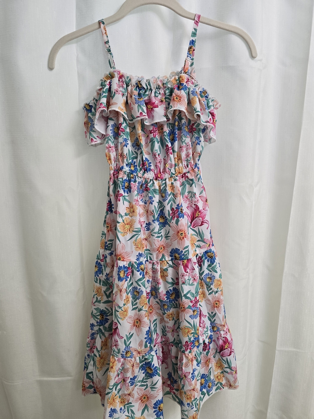 Grace Karin Pink Floral Ruffle Sundress with Multicolor Print